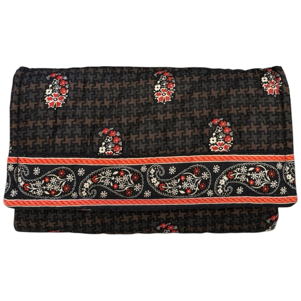 Vera Bradley Wallet with Strap Houndstooth Brown Paisley Crossbody Retired 2000s